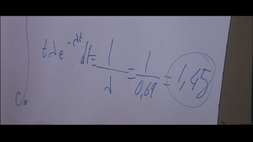 Screengrab from A Christmas Tale showing a mathematical equation with the answer circled.