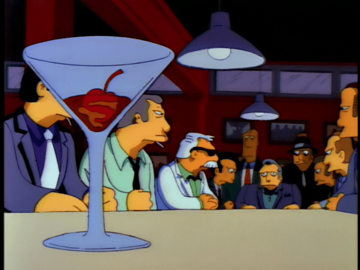 Screengrab from The Simpsons S3E4 "Bart the Murderer" showing one of the Manhattans made during the episode