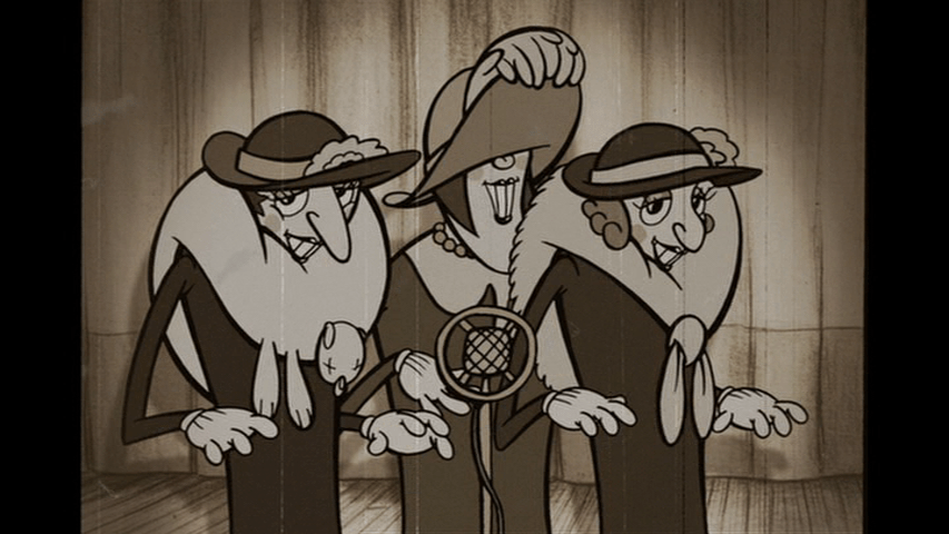 Screengrab from The Tiplets of Belleville showing the eponymous sisters singing