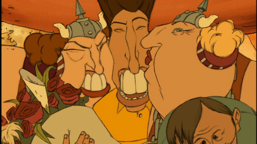 Screengrab from The Triplets of Belleville showing the winner of the Tour stage featured in the movie