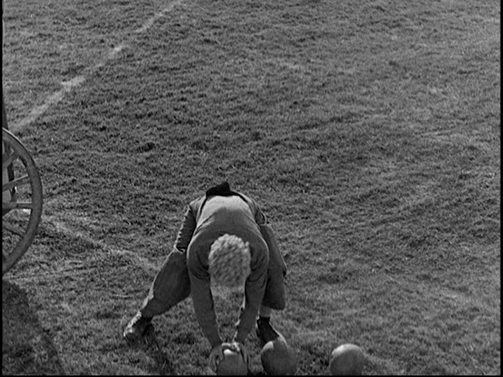 Screengrab from Horse Feathers showing Pinky placing multiple balls down in the end zone