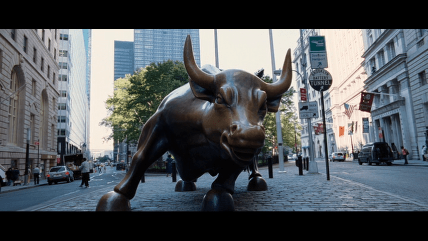 Shot of Arturo Di Modica's The Charging Bull sculpture