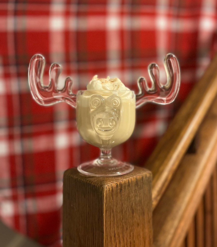 Aged eggnog in a moose glass
