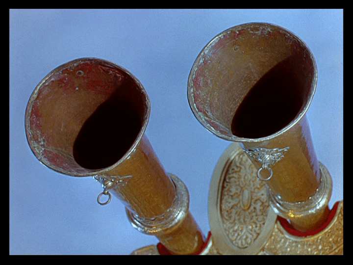 Black Narcissus's first shot is a close-up of Tibetan horns . . .