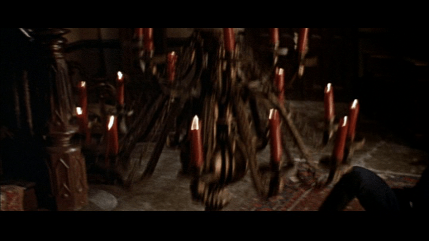 Close-up of the falling chandelier