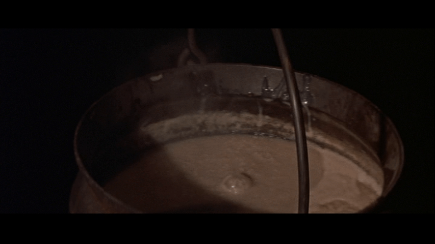 Close-up of the pot of gruel