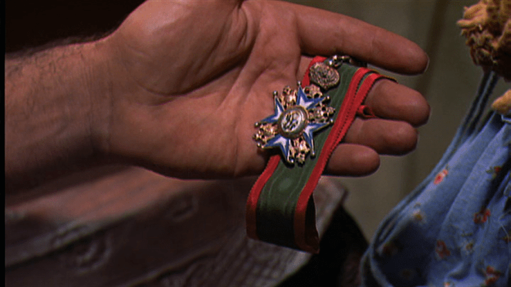 Close-up of the medal Edwards gives his niece Debbie in The Searchers
