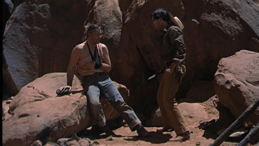 Long shot of Marty confronting a wounded Ethan with a knife