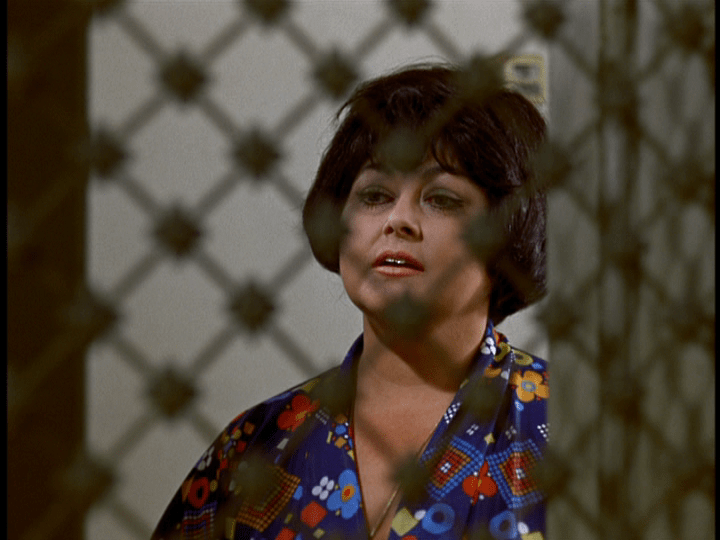 Medium shot of Mrs. Kargus, who is also behind a screen