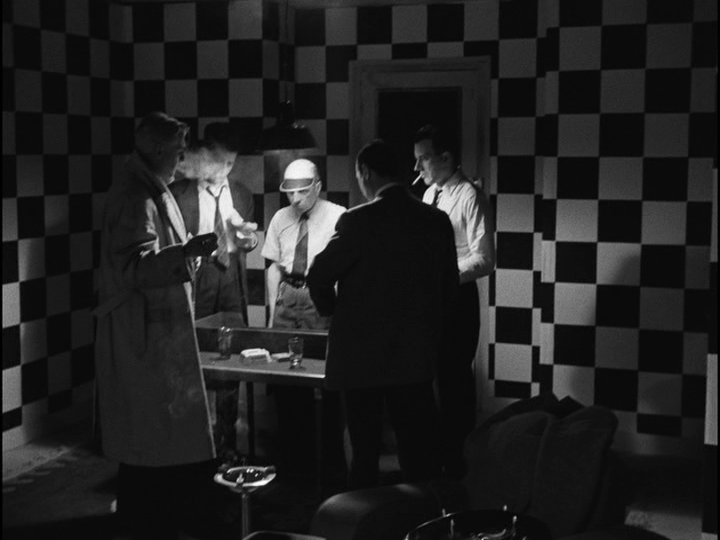 Bob playing craps in a room with checkerboard-patterned walls