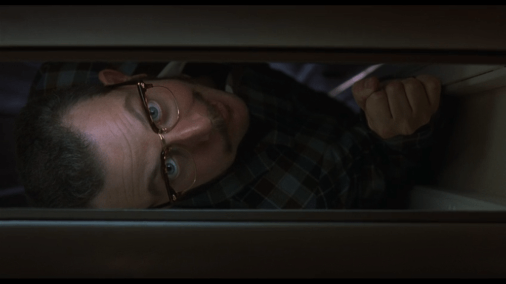 Overhead close-up of Brickma sandwiched between two doors