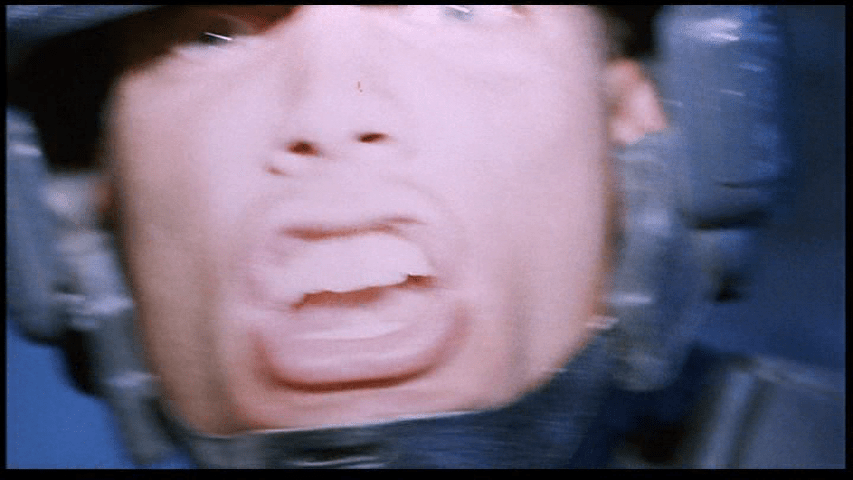 Extreme close-up of a soldier addressing the camera