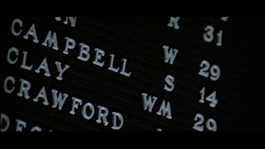 Extreme close-up of a floor directory which includes a William Clay