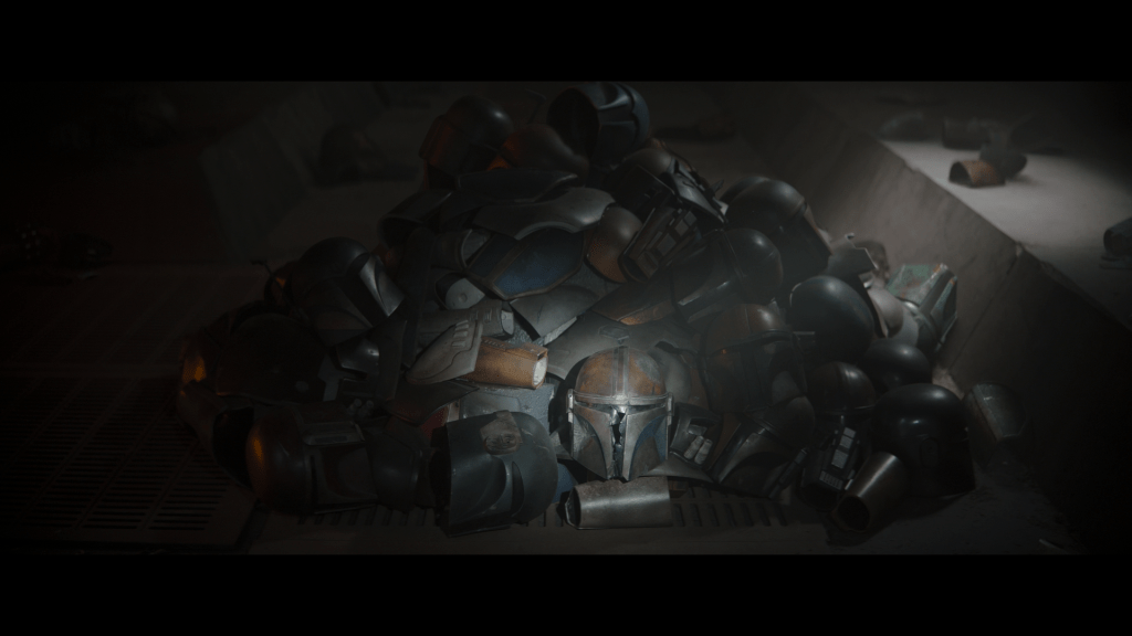 Close-up of a pile of discarded Mandalorian armor