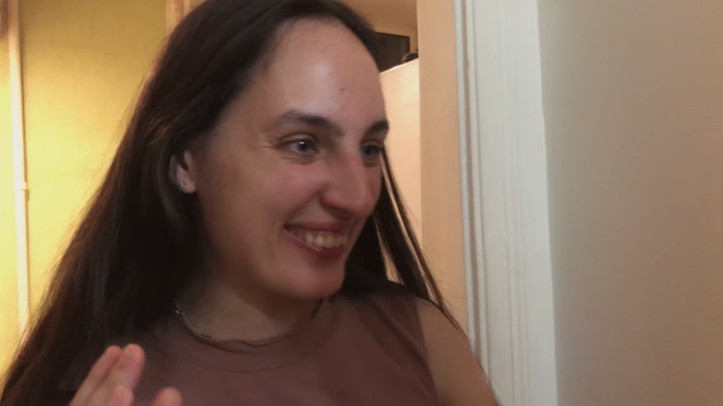 Close-up of Lena laughing