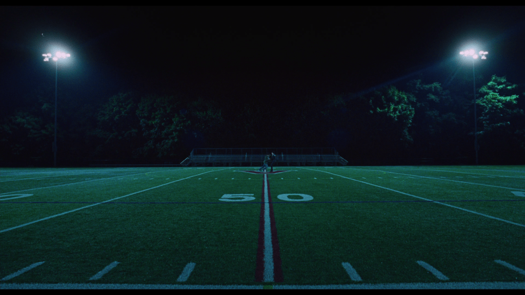 Owen pushes Maddy down at the 50-yard line